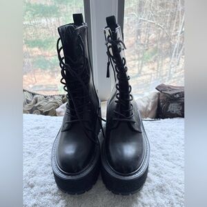 Platform Black Lace-Up Women's Combat Boots